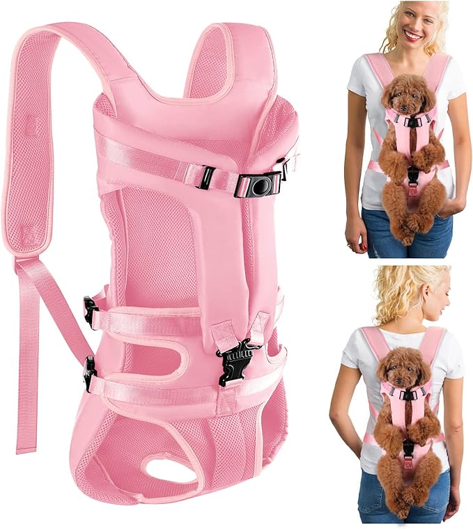 Lukovee Dog Backpack Carrier, Legs Out Easy-fit Dog Front Carrier for Small Medium Dogs, Adjustable Hands Free Dog Chest Carrier for Hiking Cycling (Pink,X-Large)-Mewly Pet