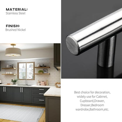 homdiy 400 Pack Drawer Handle Brushed Nickel Kitchen Hardware - HD201SN Cabinet Handles for Kitchen Furniture Hardware Derocative Straight Handle Pull, 8-4/5in Hole Centers