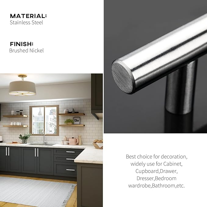 homdiy 500 Pack Drawer Handle Brushed Nickel Kitchen Hardware - HD201SN Cabinet Handles for Kitchen Furniture Hardware Derocative Straight Handle Pull, 8-4/5in Hole Centers
