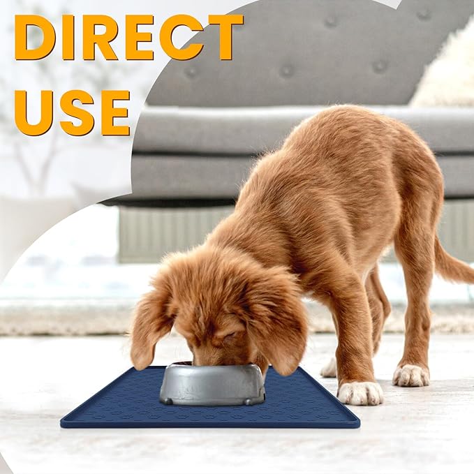 Ptlom Pet Placemat for Dog and Cat, Waterproof Non-Slip Silicone Feeding Bowl Mat Prevent Food and Water Overflow, Puppy Dish Feeder Fountain Trays Suitable for Medium and Small Pets, Navy Blue-Mewly Pet
