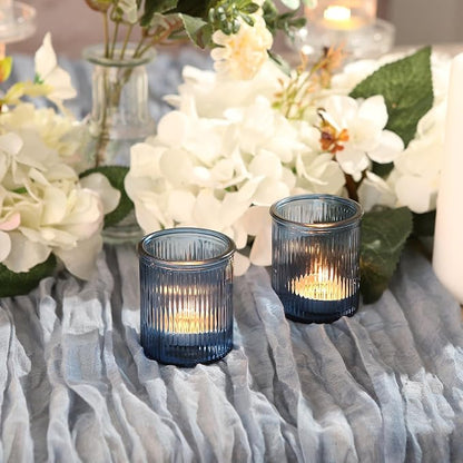 36pcs Votive Candle Holders, Blue Glass Votives Ribbed Tea Light Candle Holders Bulk for Baby Shower, Tea Lights Candles Holder for Home Party Wedding Decoration & Gift