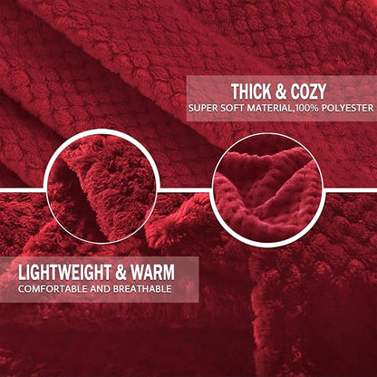 Exclusivo Mezcla Fleece Bed Blanket Twin Size, Super Soft and Warm Blankets for Couch, Sofa and Bed Waffle Textured, Cozy, Fuzzy and Lightweight (Deep Red, 60x80 inches)