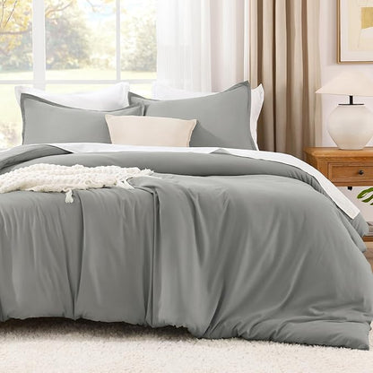 Litanika Comforters Medium Gray Oversized King Size, 3 Pieces Lightweight Solid Bedding Set & Collections, All Season Fluffy Bed Set (120x98In Comforter & 2 Pillowcases)