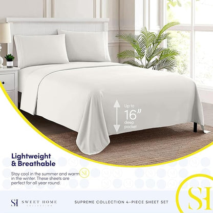 Twin XL Sheets - Breathable Luxury Sheets with Full Elastic & Secure Corner Straps Built In - 1800 Supreme Collection Extra Soft Deep Pocket Bedding Set, Sheet Set, Twin XL, Ivory