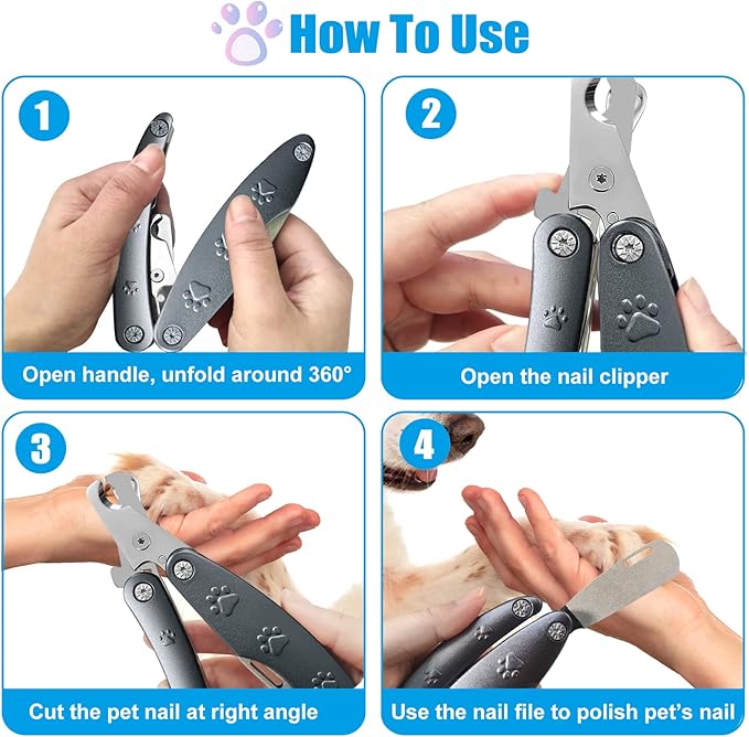 Best Dog Nail Trimmers for Anxiety Sensitive Dogs, Quiet Sharpest Smoothest Nail Clippers for Large Dog Medium Small, Professional Stainless Steel with Nail File & Comb, Left-Handed Friendly-Mewly Pet