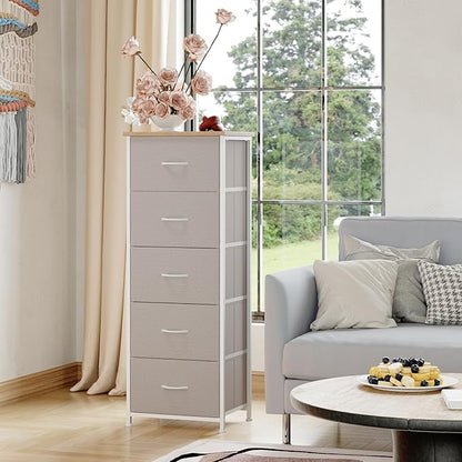 Somdot Dresser for Bedroom with 5 Drawers, Storage Organizer Chest of Drawers with Removable Fabric Bins for Closet Bedside Living Room Laundry Entryway Hallway, Ash Grey