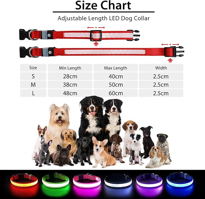 PcEoTllar Light up Dog Collar for Night Walking - LED Dog Collar Light Rechargeable Color Changing, Glow in The Dark Dog Collars Waterproof Glowing Dog Collars for Large Small Medium Dogs-Mewly Pet