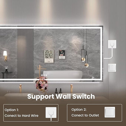 84"X32" LED Bathroom Mirror with Front Lights and Backlit, Anti-Fog, Dimmable, Shatter-Proof Tempered Glass, Lighted Bathroom Vanity Mirror for Wall with 3 Colors, Memory Function