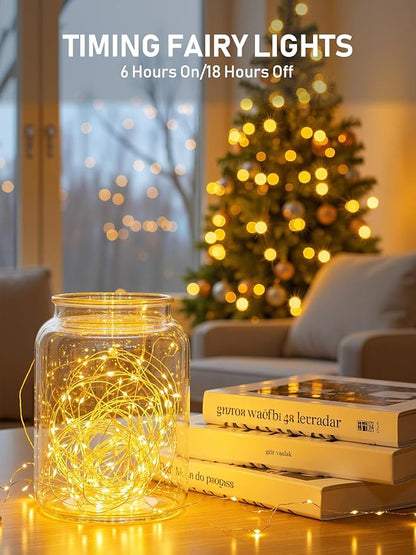 Minetom Fairy Lights Battery Operated, 5 Pack 7 FT 20 LED Fairy Lights with Timer, String Light Battery Powered, Silver Wire Christmas Light for Bedroom Party Wedding Decorations, Warm White
