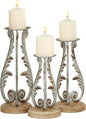 Deco 79 Metal Solid Candle Holder, Set of 3 14", 12", 10"H, Silver