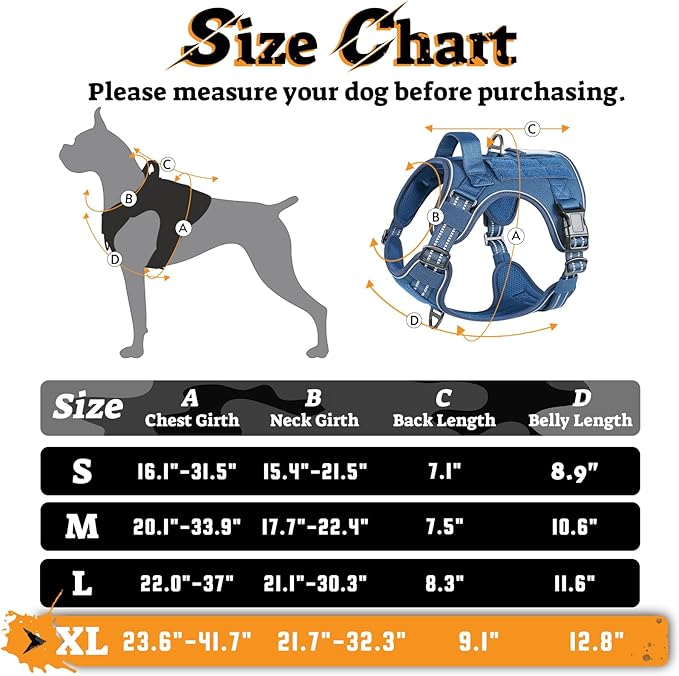 rabbitgoo Dog Harness for Large Dogs No Pull, Tactical Service Pet Vest with Molle and Control Handle, Adjustable and Reflective Military Harness for Easy Walking and Training, Blue, XL-Mewly Pet