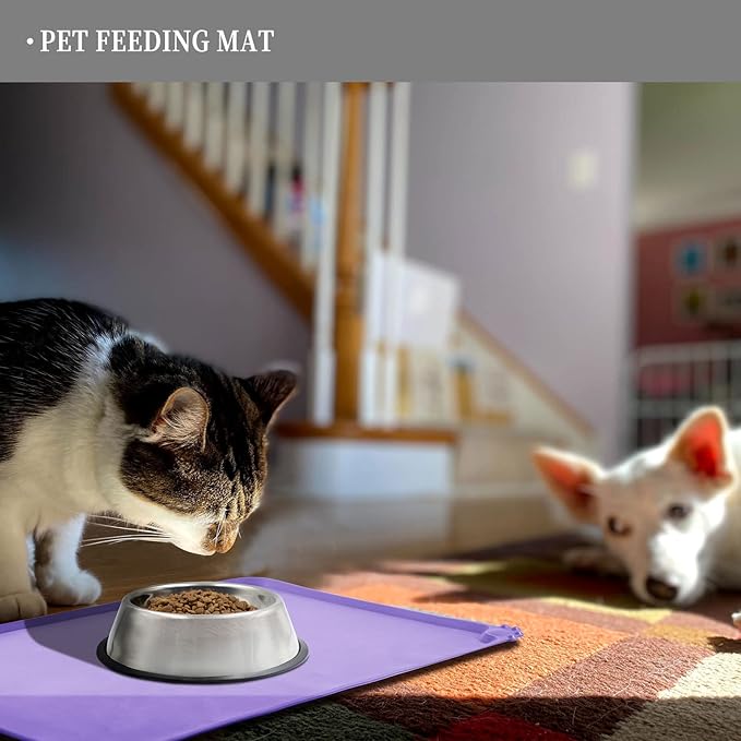 Waterproof Pet Feeding Mat with High Raised Edges, Heavier and Thicker Placemats for Cat Dog Water Bowl with BPA Free, Dogs Cats Food Mats for Messy Drinkers to Prevent Spill and Protect Floors-Mewly Pet