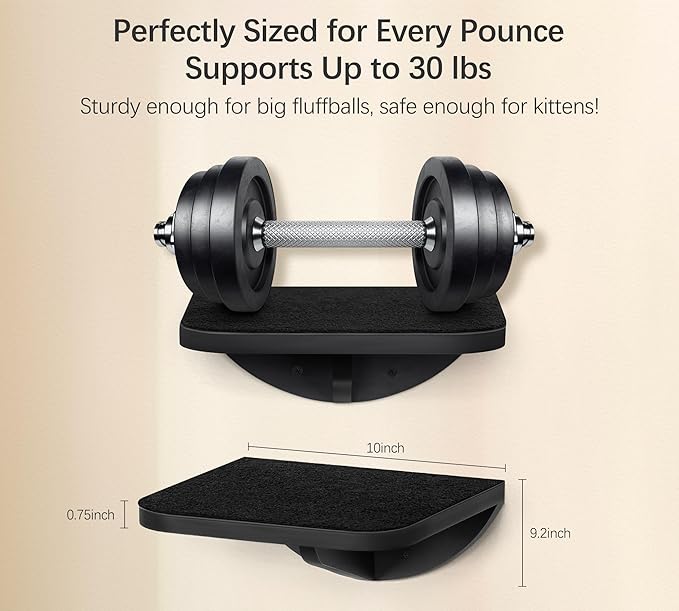 2-Piece Cat Wall Steps with Grey Felt Pads, Floating Cat Wall Perches and Climbing Steps, Wall Mounted Shelf for Small and Large Cats-Mewly Pet