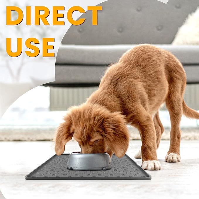 Ptlom Grey Pet Placemat for Dog and Cat, Waterproof Non-Slip Silicone Feeding Bowl Mat Prevent Food and Water Overflow, Puppy Dish Feeder Fountain Trays Suitable for Medium and Small Pets-Mewly Pet