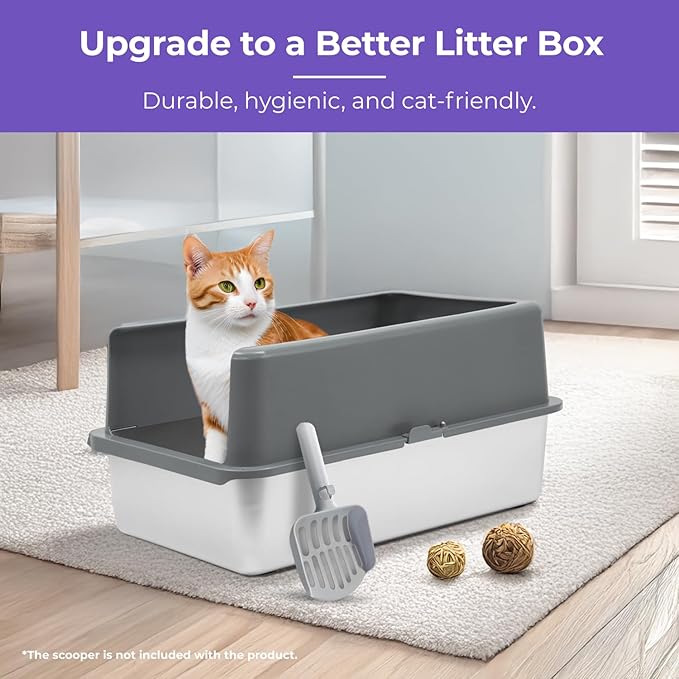 iPrimio XL Stainless Steel Litter Box with Enclosure - High-Sided Metal Litter Box for Large Cats - Easy to Clean, Rust-Resistant, and Durable - 23.5 x 15.5 x 6 Inches-Mewly Pet
