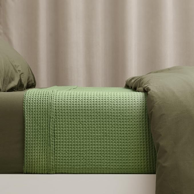 PHF 100% Cotton Waffle Weave Blanket Queen Size for Bed,Snag Proof Lightweight Breathable Moisture-Wicking Throw for Couch,Great for Layering in Cold Weather,Machine Washable, Home Decor-Loden Green