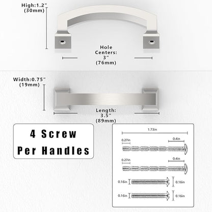 10 Pack Brushed Satin Nickel Cabinet Pulls 3 Inch(76mm) Kitchen Cabinet Handles Solid Zinc Alloy Cabinet Hardware Drawer Pulls