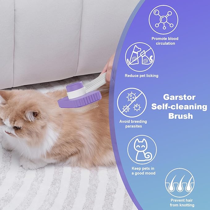 Cat brush, Cat Brush for Long or Short Haired Cats, Remove Loose Fur and Mats, Rounded Pins Reduces Painful Pulling, Not for Tangle and Curly Fur, Violet-Mewly Pet