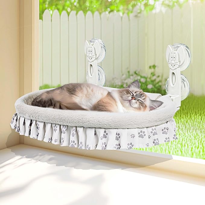 Cat Window Perch for Large Cats - No Tools Needed with 4 Super Suction Cups, Soft Chew-Resistant Fleece & Easy Clean Design-Mewly Pet