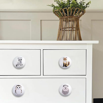 6 Pack 1.5" Safari Animal Ceramics Nursery Kids Cute Funky Decorative Cabinet Dresser Drawer Knobs (Hedgehog)