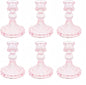 Glass Candlestick Holder,Striped Taper Candle Holders,Set of 6 Candle Stand for Table Centerpieces, Home Decor,Weddings,Festival and Parties (Pink Dimond)