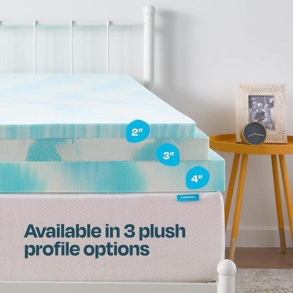 Linenspa 4 Inch Gel Swirl Memory Foam Mattress Topper – Cooling Gel Infused – Pressure Relieving Bed Topper - Mattress Pad – CertiPUR Certified - Full Size