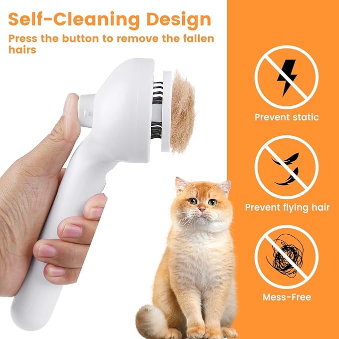 3 in 1 Cat Steam Brush, Pet Steam Brush for Cat Dog Long Short Haired, Pet Spray Hair Removal Comb for Small Animals Shedding & Grooming, Water Mist Spray Brushes with Release Button(White)-Mewly Pet