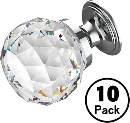 Alzassbg 10 Pack Clear Crystal with Chrome Plated Drawer Knobs, 1-1/5 Inch(30mm) Cabinet Knobs Round Diamond Crystal Knobs for Drawers AL1002
