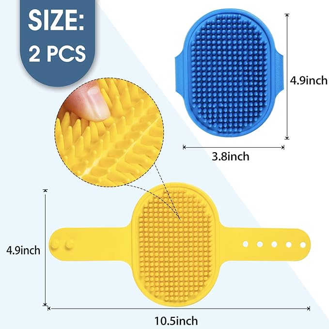 Dog Grooming Brush, Lilpep Pet Shampoo Bath Brush Soothing Massage Rubber Comb with Adjustable Ring Handle for Long Short Haired Dogs and Cats (Blue+Yellow, pack of 2)-Mewly Pet