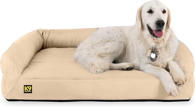 K9 Ballistics Tough Orthopedic Large Bolster Dog Bed - Washable, Durable and Water Resistant Dog Bed - Made for (L) Large Big Dogs, 40"x34", Sandstone-Mewly Pet