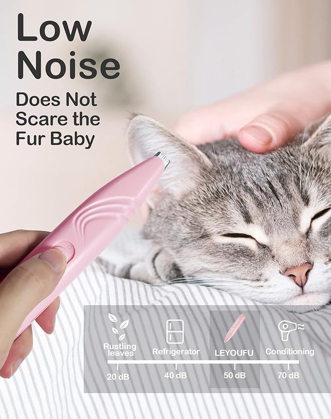 LEYOUFU Dog Paw Trimmer for Grooming, Cordless Electric Small Pet Grooming Clippers Hair Trimmer for Dogs Cats, Low Noise for Trimming Pet's Hair Around Paws, Eyes, Ears, Face, Rump (Pink)-Mewly Pet