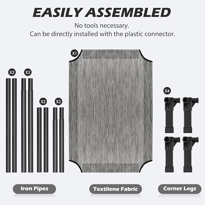 Heeyoo Elevated Dog Bed, Cooling Raised Pet Cot with Chew Proof Washable Breathable Mesh and Metal Frame, Portable Dog Cot Bed with No-Slip Feet for Outdoor or Indoor Use-Mewly Pet