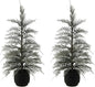 CG Hunter Holiday Collection, Set-of-2 Faux Flocked Cedar Trees, Premium Artificial Indoor & Outdoor Cedar Tree Stands 24" Tall in Pot–Perfect Christmas Decoration