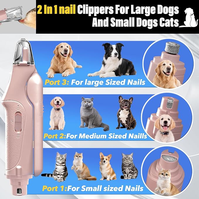 2 in 1 Dog Nail Clippers and Grinder with Lights & Cat Nail Clipper for Large Medium Small Dogs Cats Nail Trimmers USB Rechargeable with 2 LED Lights Dog Claw Care for Non-Black Nails-Mewly Pet