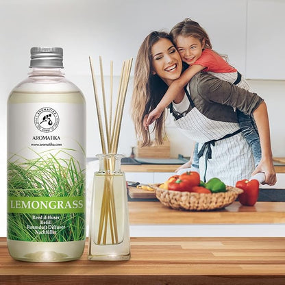 Lemongrass Diffuser Refill 68 Fl Oz (4x17Fl Oz) - Fresh & Long Lasting Fragrance - Refill Bottle with Natural Essential Lemongrass Oil - Best for Aromatherapy - Reed Diffuser Oil Refill for Home