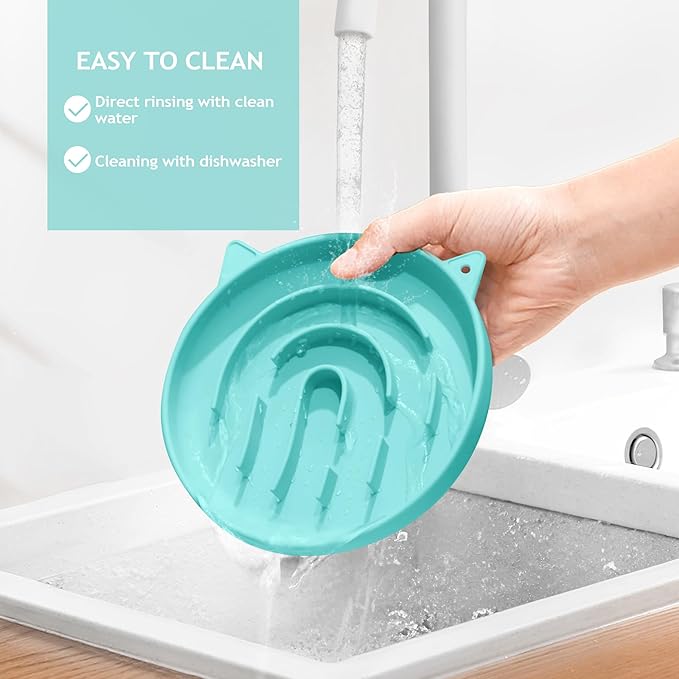 Coomazy Silicone Slow Feeder Dog Cat Bowls, Interactive Puzzle Toy for Pets Dry/Wet Food Training, Keeps Dogs Cats Busy, Prevents Puppy Kitty Overeating (Cyan, 1.4 Cup)-Mewly Pet
