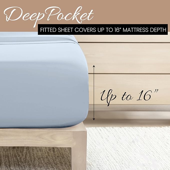 Linen Market Double-Brushed Microfiber King Sheet Set 4 Piece – Oeko-TEX Certified Ultra Soft & Wrinkle-Free - 16" Deep Pocket Sheets - Easy Care King Size - Light Blue