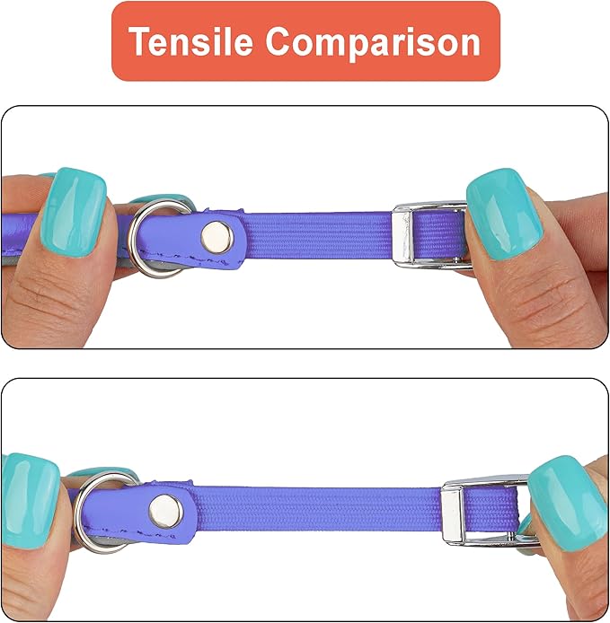 OOPSDOGGY Rolled Leather Cat Collar with Bell, Reflective Kitten Collars with Buckle Include Safety Elastic Strap - Adjustable Small Pet Collars for Boy Girl Cats (Lilac)-Mewly Pet