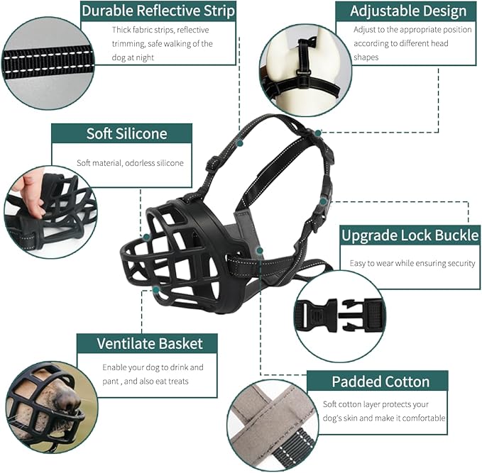 BARKLESS Dog Muzzle, Silicone Basket Muzzle for Small Medium Large Dogs, Soft Cage Mouth Cover Prevent Biting Chewing, Allow Drinking Panting, Suitable for German Shepherd-Mewly Pet