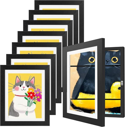 8 Pack Kids Artwork Frames Changeable 8.5 x 11 Inch Children Art Projects Kids Art Frames Front Opening Picture Display Frame, Black