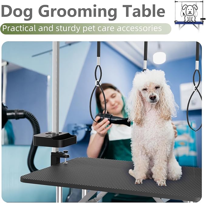 VFK 47'' Large Dog Grooming Table Stainless Steel Foldable Grooming Table for Dogs at Home Adjustable Height Arms Pet Station with Nooses, Mesh Tray, Tool Organizer-Mewly Pet