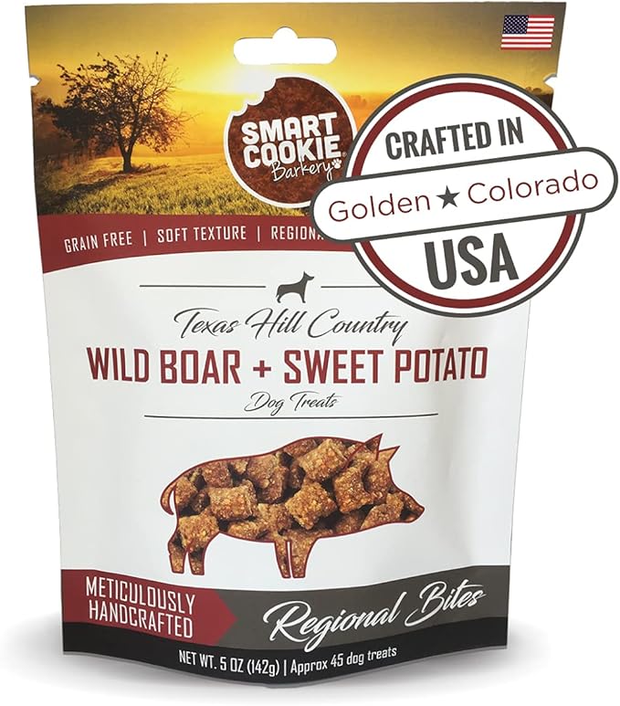Smart Cookie All Natural Dog Treats - Wild Boar & Sweet Potato - Training Treats for Dogs with Allergies, Sensitive Stomachs - Soft Dog Treats, Chewy, Grain Free, Human-Grade, Made in USA - 5oz Bag-Mewly Pet