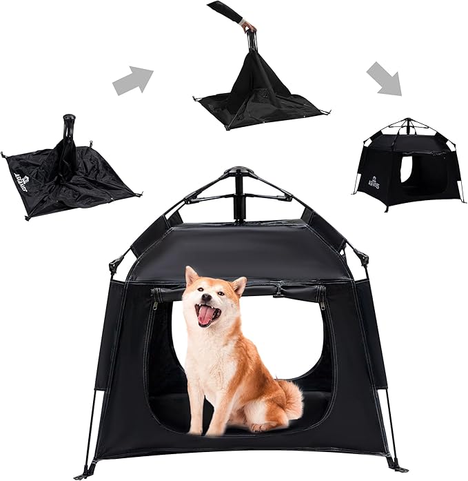 Outdoor Waterproof Pet Automatic Camping Tent, Pop up Cave Bed for Indoor Cats and Small Dogs, Portable Cat House Dog House, Black.-Mewly Pet