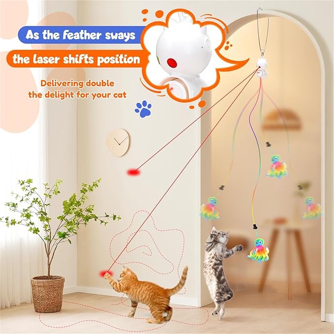 Interactive Cat Toys for Bored Indoor Cats Feather Toys Cat Enrichment for Bored Indoor Adult Cats Kittens-Enhanced with 10 Attachments Mice Rechargeable Auto-Swinging 3in1 Door-Mounted Cat Toy-Mewly Pet