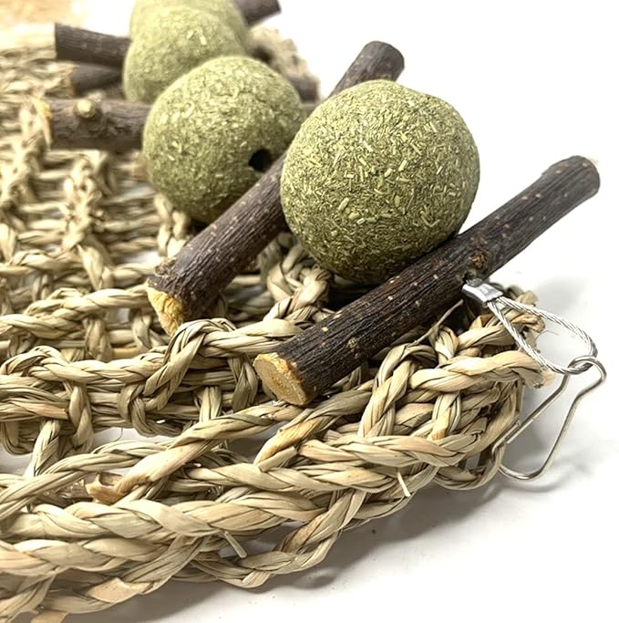 Hamiledyi Rabbit Seagrass Mat Bunny Chew Toys for Teeth Hanging Activity Mat Rabbit Enrichment Activity Mat Small Animal Toys for Hamster Guinea Pigs Gerbil Birds-Mewly Pet