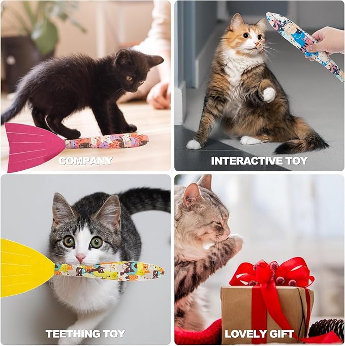 BINGPET 6 Pcs Catnip Toys for Cats,Interactive Cat Toy for Bored Indoor Kitten Adult Cats,Cat Fish Toy Filled with Natural Catnip,Cute Crinkle Cat Toy Kitten Toys Cat Chew Kicker Toy for All Breeds-Mewly Pet
