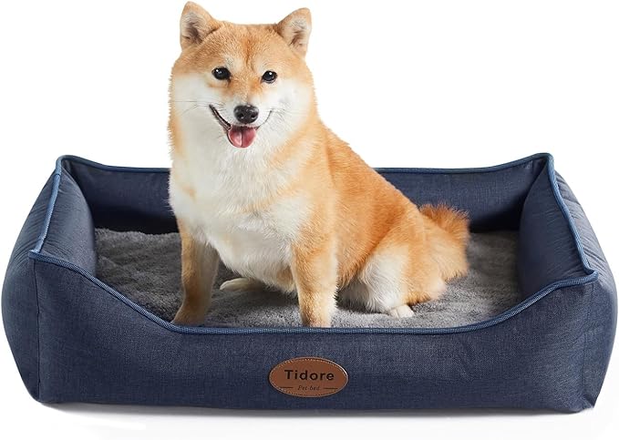 Orthopedic Dog Beds for Medium Dogs, Durable Egg Crate Foam Sofa Dog Bed wit Washable Removable Cover,Waterproof Lining,Pet Bed for Large Dogs (Navy Blue, 26.4" L x 21.7" W x 6.2" Th)-Mewly Pet