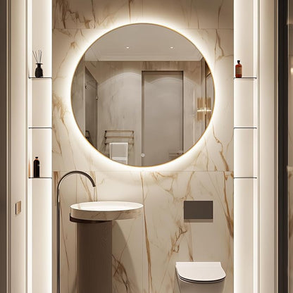 40" Round LED Bathroom Mirror, Wall Mounted Backlit Vanity With Lights, Fog Free Circle With Gold Frame, Smart Light Up 3-Color