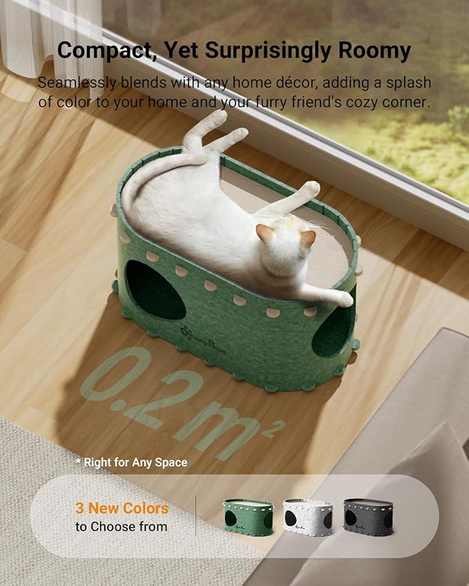 DownyPaws Cat House for Indoor Cats, Cat Bed Cave for Multiple & Large Cats Up to 22 Lbs, Scratch Resistant Peekaboo Cat Caves, Foldable Tunnel Enclosed Bed, PeekaPurr, Forest-Mewly Pet