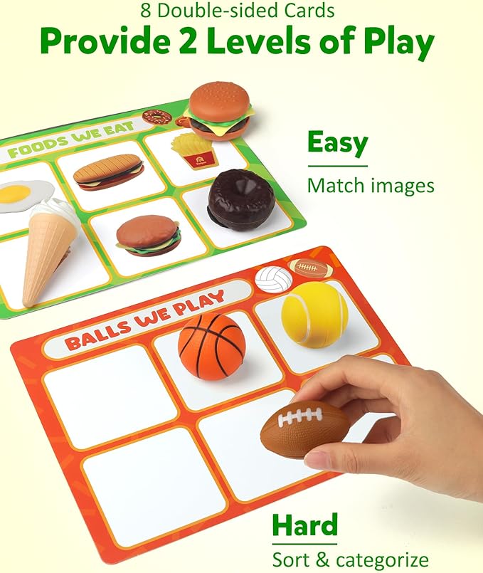 Coogam Sorting Toy for Toddlers, Animals Dinosaurs Fruits Vehicles Foods Fishes Balls Farm Playset, Fine Motor Montessori Game Preschool Educational Learning Gift for Year Old Kids-Mewly Pet